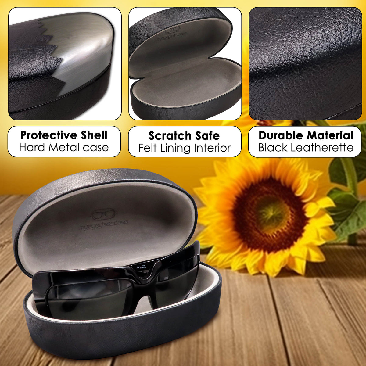Extra Large Hard shell Sunglasses Case w/Microfiber Cleaning Cloth and