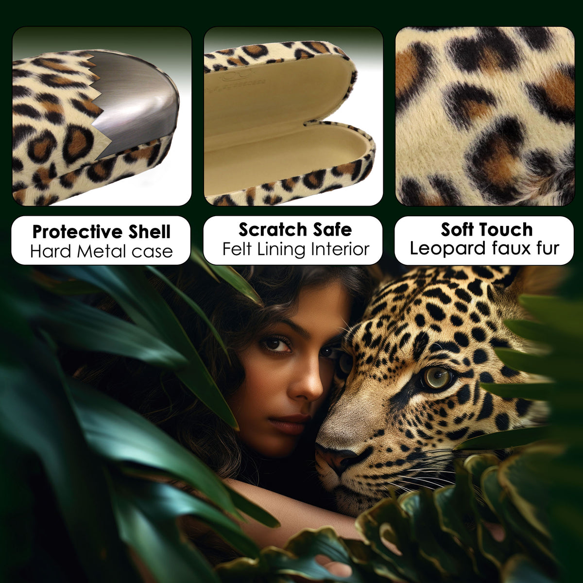 Women Hard Large Eyeglass Case in Leopard Animal Print with