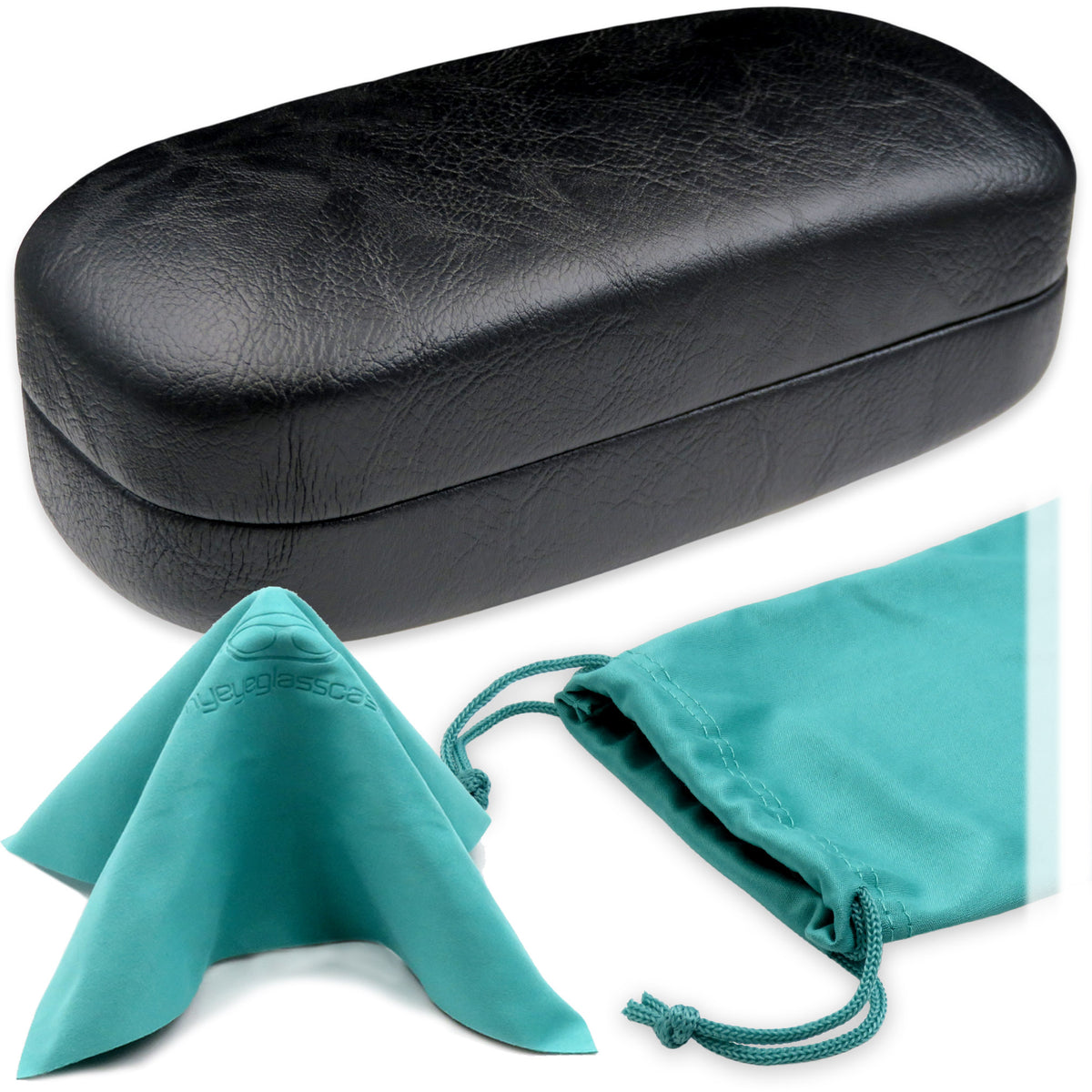 Extra Large Rectangle Hard Sunglasses Case with Blue Interior, Comes with  Drawstring Pouch and Cloth (AS505 Black)