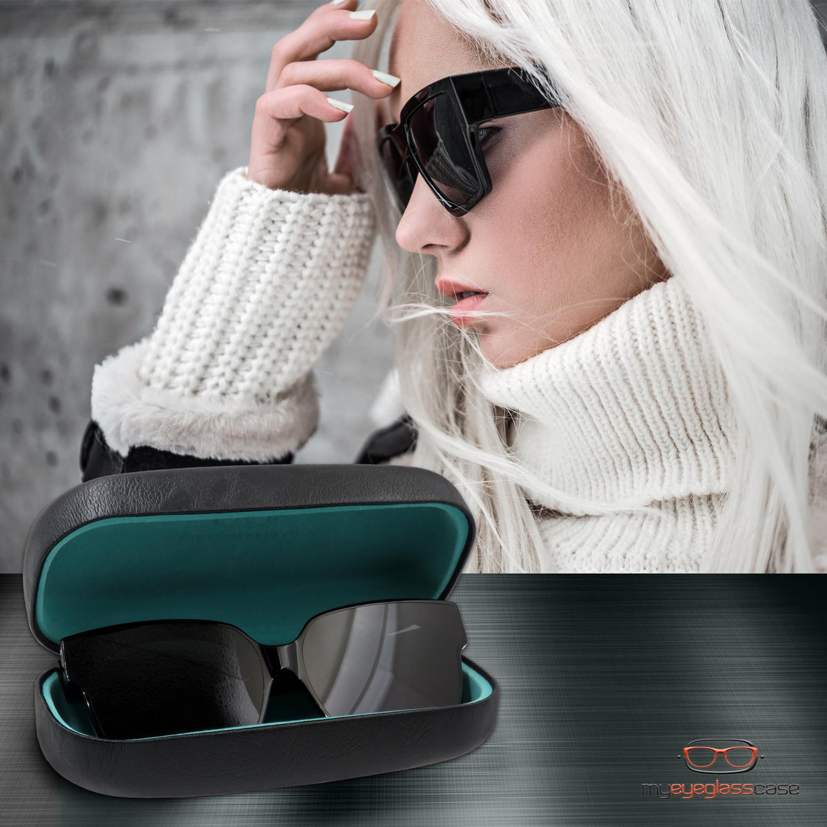 Extra Large Rectangle Hard Sunglasses Case with Blue Interior, Comes with  Drawstring Pouch and Cloth (AS505 Black)