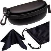 Aviator EVA Semi Hard Sunglasses case with Zipper & carabiner hook W/ Pouch and Cloth (B15HC BLK)