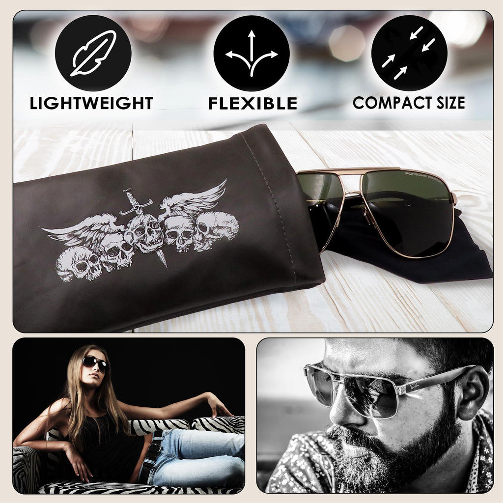MyEyeglassCase Black Distressed Large Sunglasses Pouch, Soft Eyeglasses Case w/ Cloth, Squeeze Top Case - Smartphone Case (ct8 Black)
