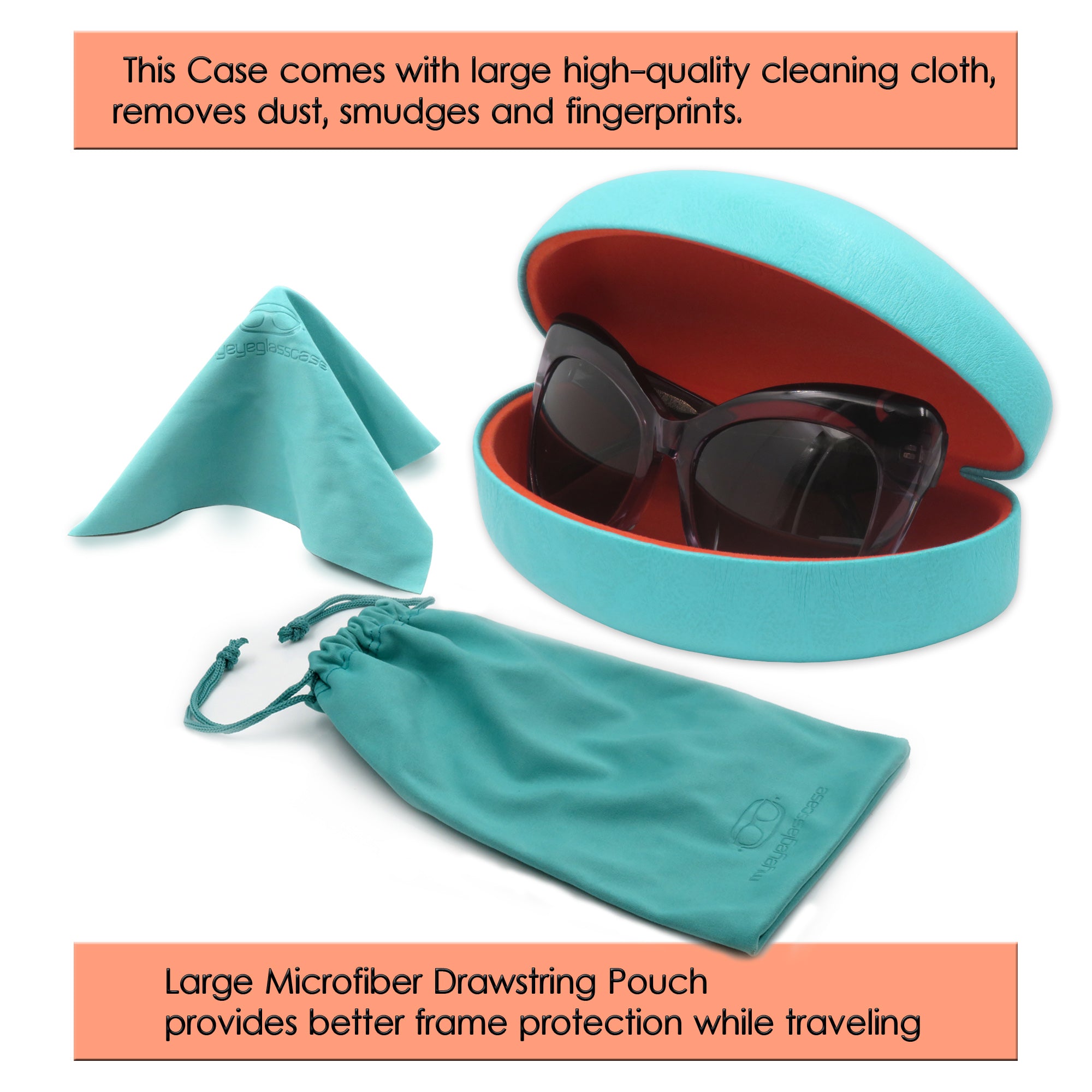 MyEyeglassCase Large Hard Sunglasses Case | Fits Large to Extra Large Curved Sunglasses, with Microfiber Cloth