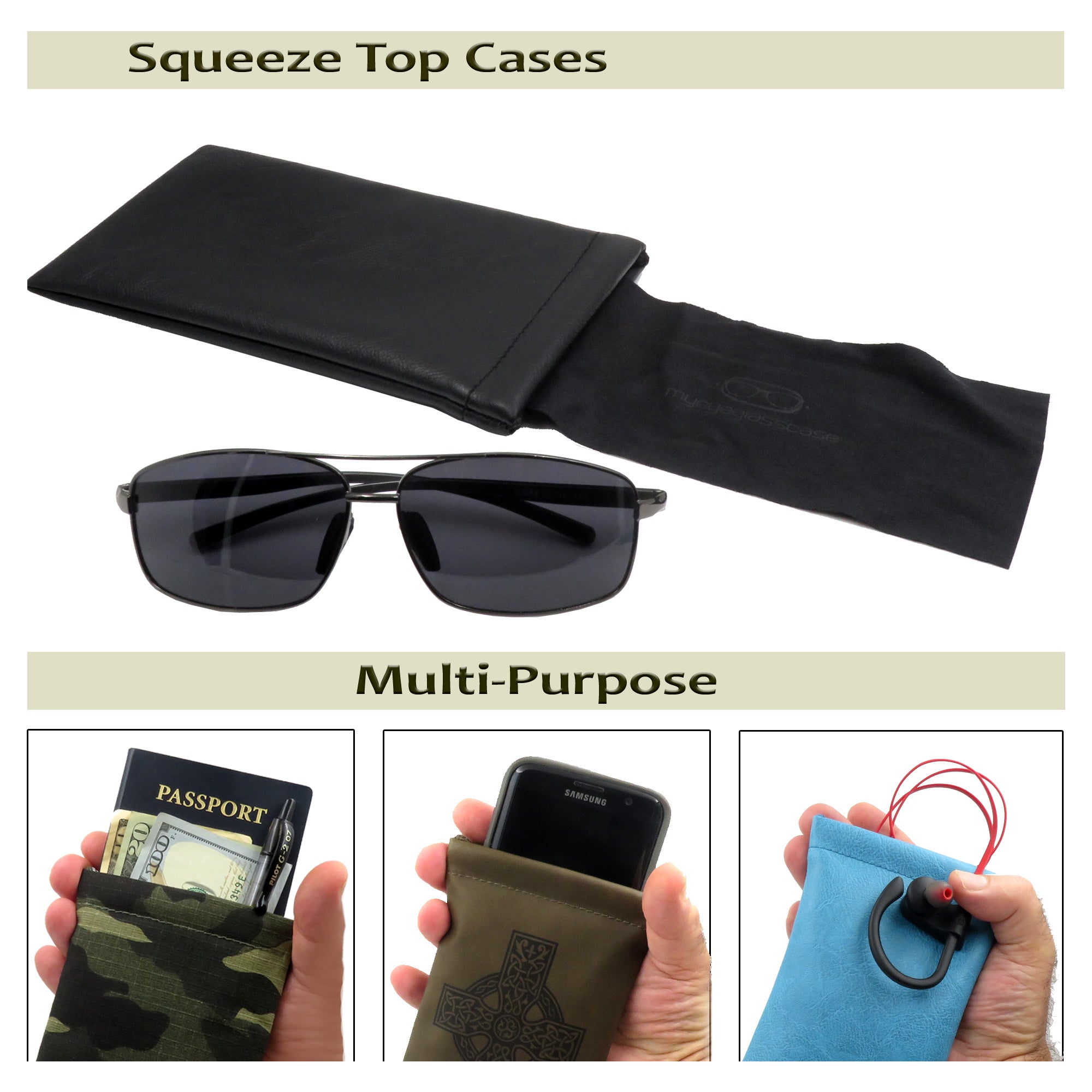 Squeeze Top Pu Sunglasses Pouch Soft Glasses Case Black