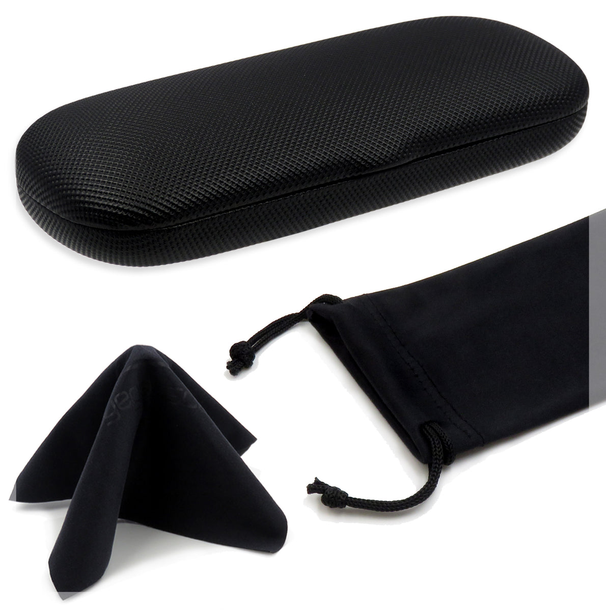 Small Hard Eyeglass Case, Reading Glasses Case w/ Drawstring Pouch & C